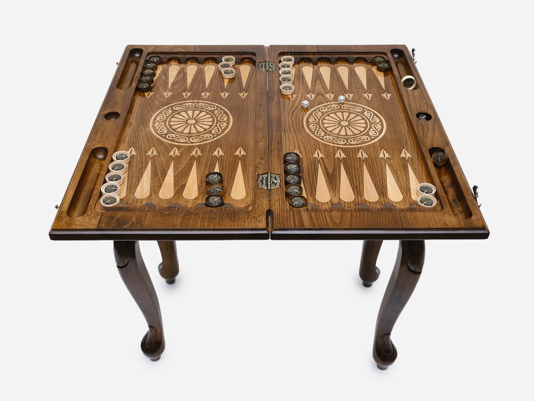 Close-up of the Tree of Life carving on the Handle backgammon table lid