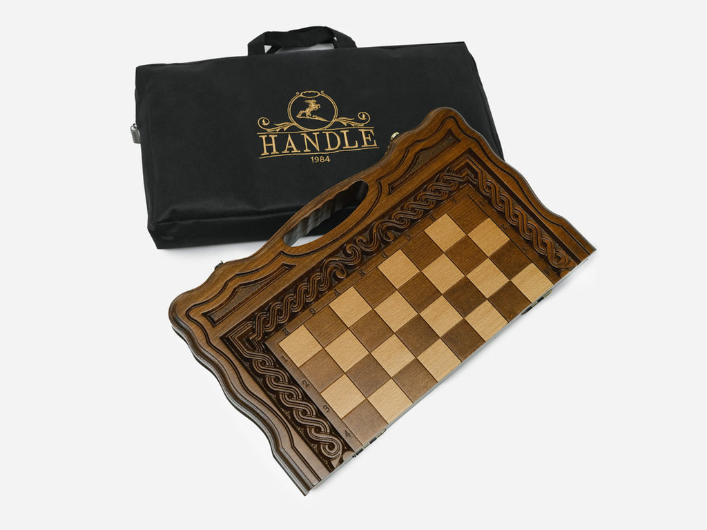 Carved chess and backgammon set detail 13