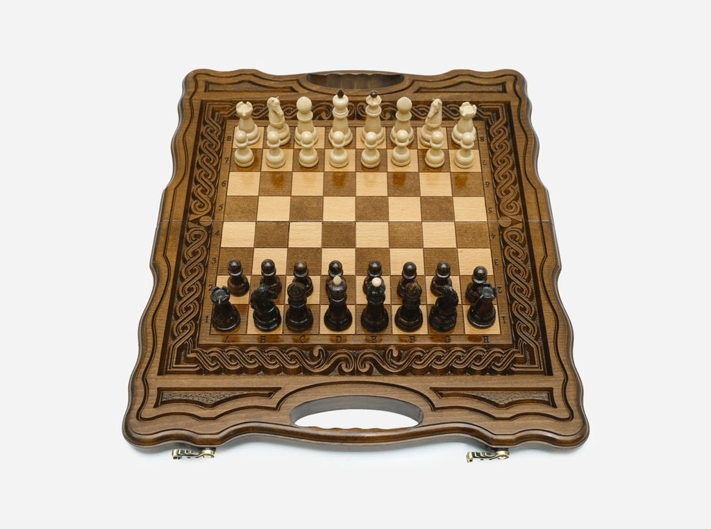 Carved chess and backgammon set detail 8