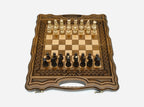 Carved chess and backgammon set detail 8