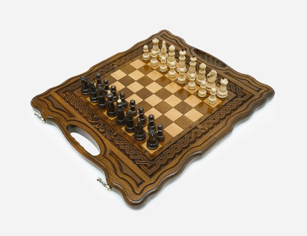 Carved chess and backgammon set detail 7