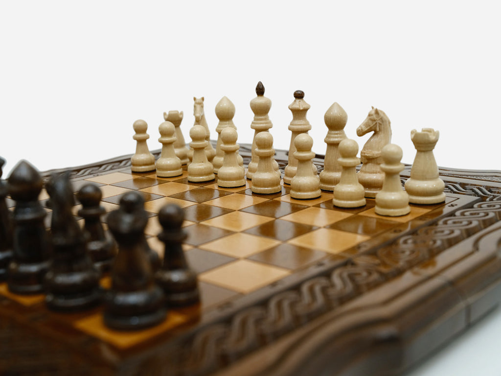Carved chess and backgammon set detail 5