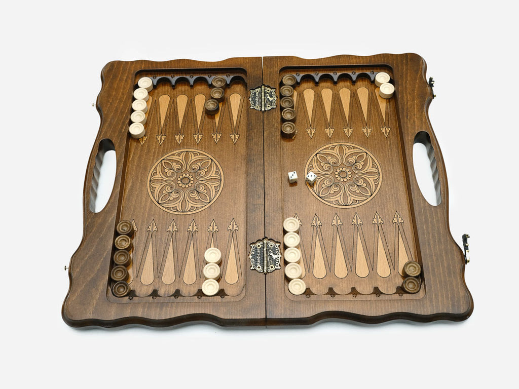 Carved chess and backgammon set detail 3