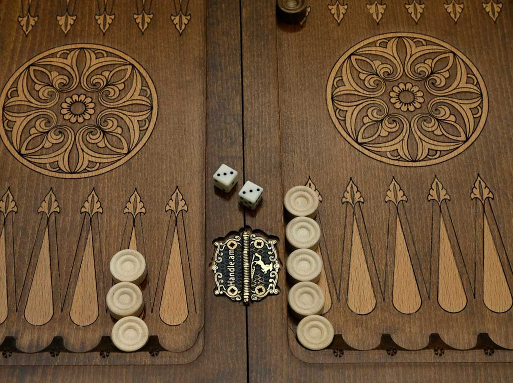 Carved chess and backgammon set detail 9
