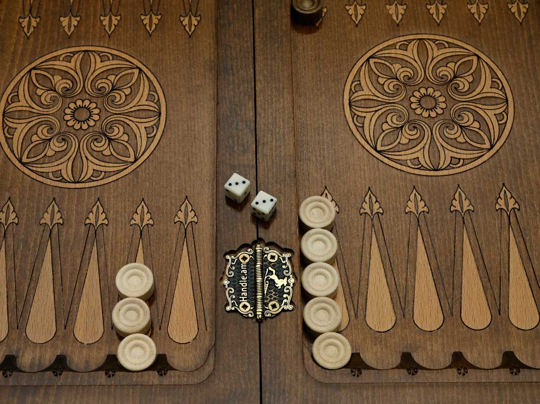 Carved chess and backgammon set detail 9