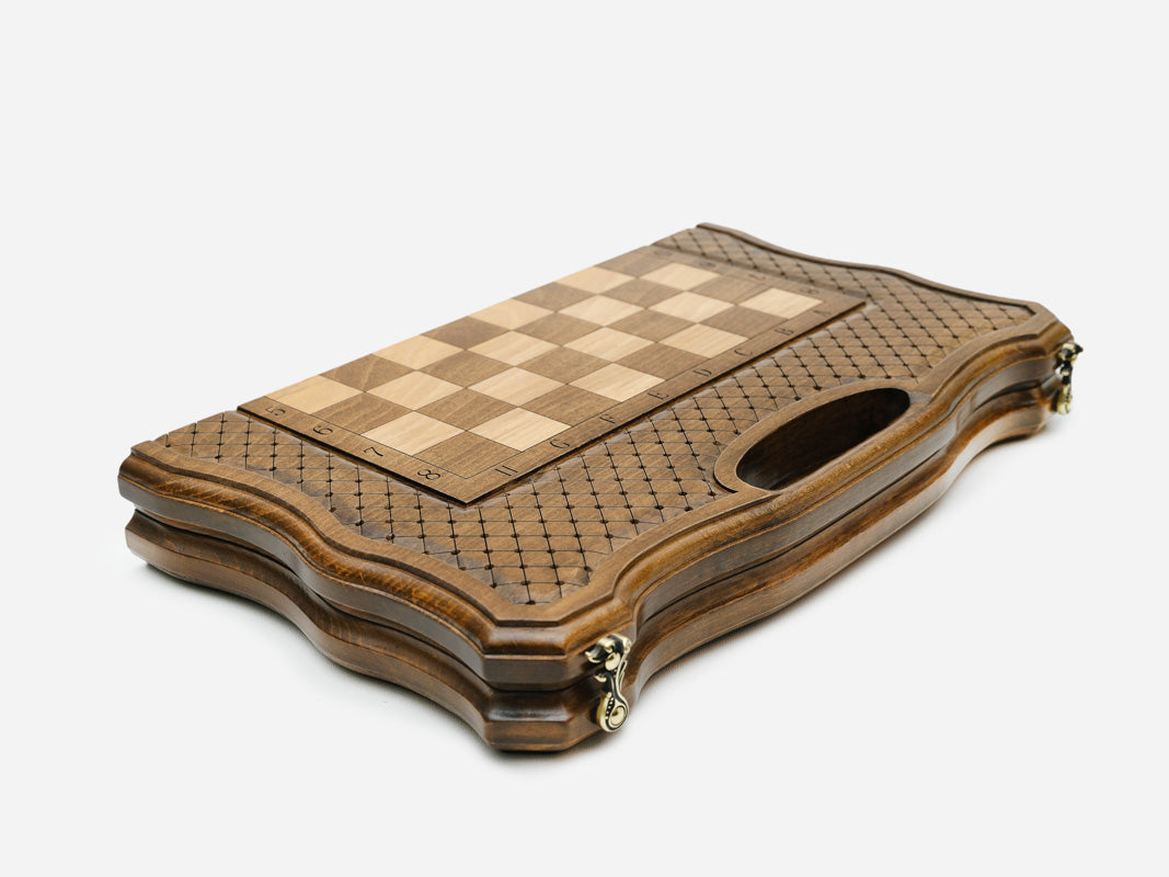 Interior of the opened board with a felt-lined base