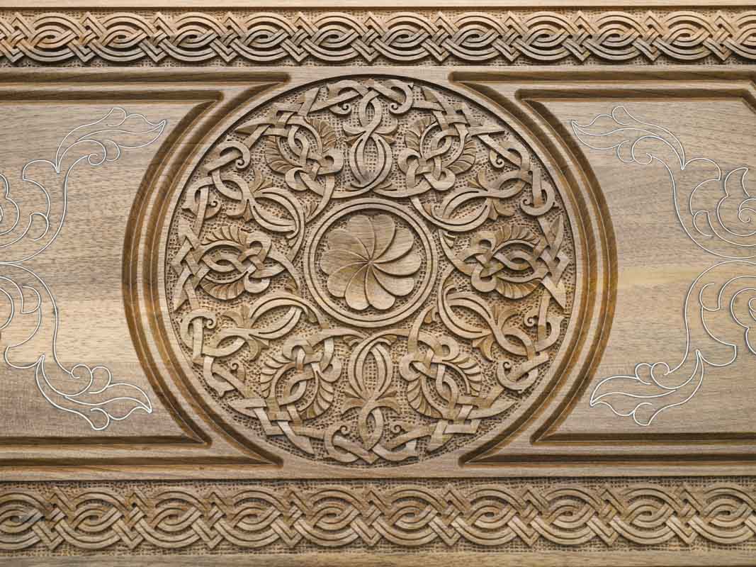 Side view of the walnut and silver board
