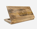 Walnut backgammon board with silver inlay and a carved central rosette, shown propped open