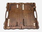 Angled view of the Georgian flag carved backgammon board