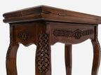 Handle Rosette Ornament backgammon table, angled view of the closed carved lid