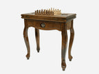 Handle Russian Coat of Arms chess-backgammon table closed, front view showing the drawer and legs