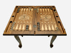 Handle Russian Coat of Arms chess-backgammon table set up for chess, straight front view