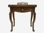 Handle Lion chess-backgammon table with chess pieces set up, front view