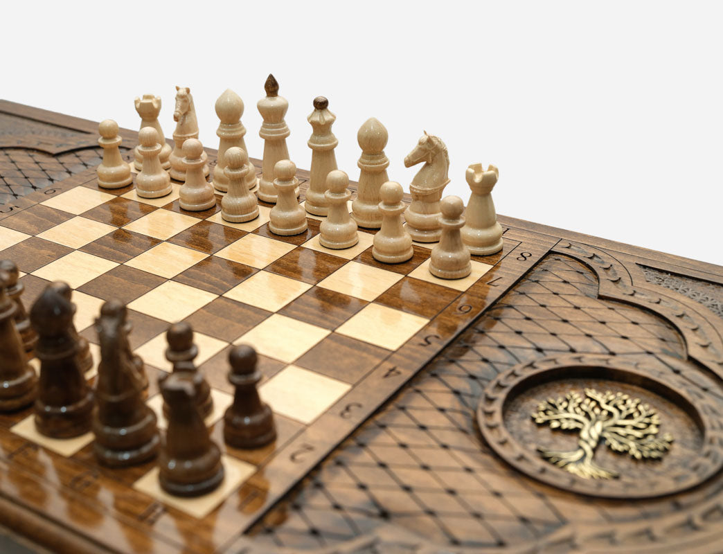 Handle Tree of Life table opening to reveal the backgammon storage compartment