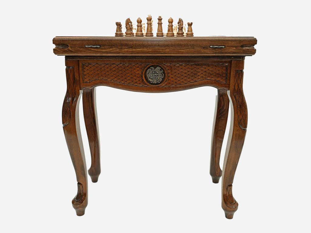 Handle Armenian Coat of Arms chess-backgammon table disassembled in its shipping crate
