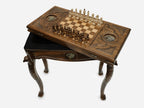 Handle Eagle table opening to reveal the backgammon storage compartment