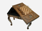 Handle Pomegranate table opening to reveal the backgammon storage compartment