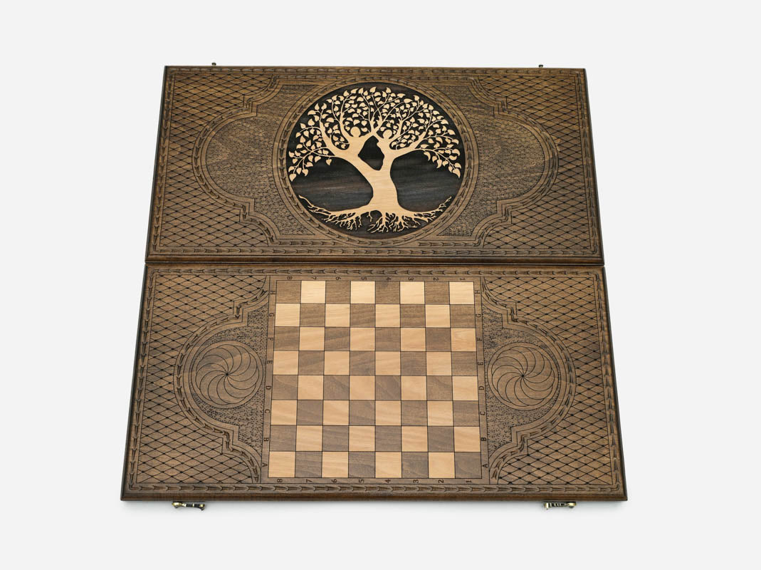 Armenian Backgammon Set - Tree of Life - handmade wooden backgammon board