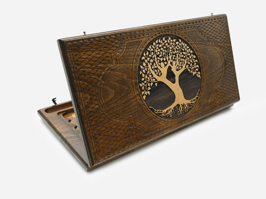 Armenian Backgammon Set - Tree of Life - handmade wooden backgammon board