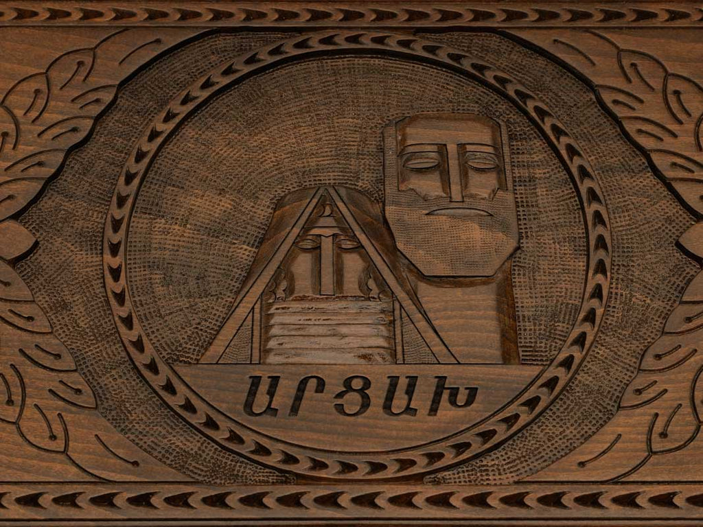 Detail of the scrollwork and Artsakh lettering