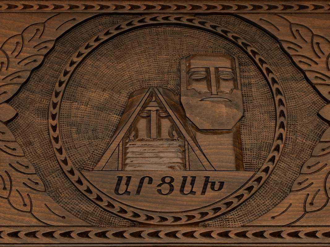 Detail of the scrollwork and Artsakh lettering