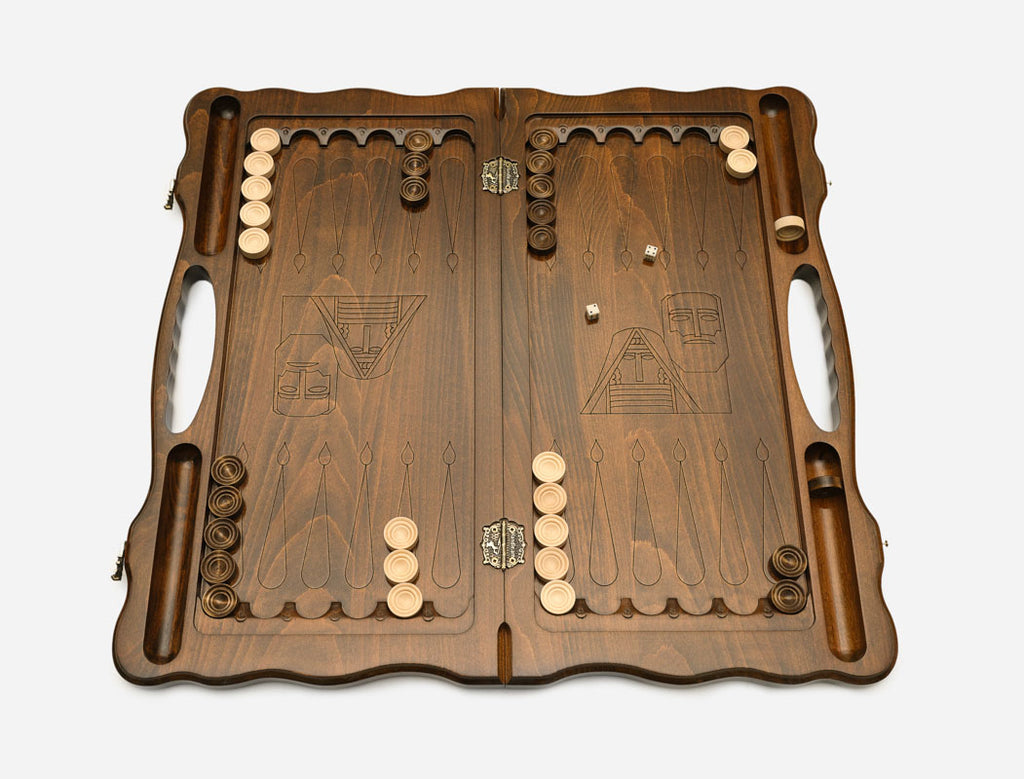 Angled view of the Artsakh monument carved backgammon board
