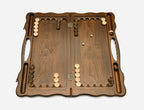 Angled view of the Artsakh monument carved backgammon board