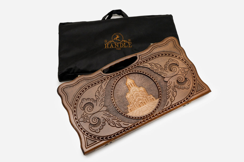 Close-up of the carved cathedral medallion