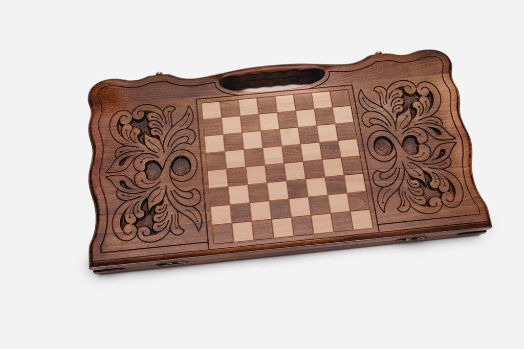 Side view of the carved beechwood board