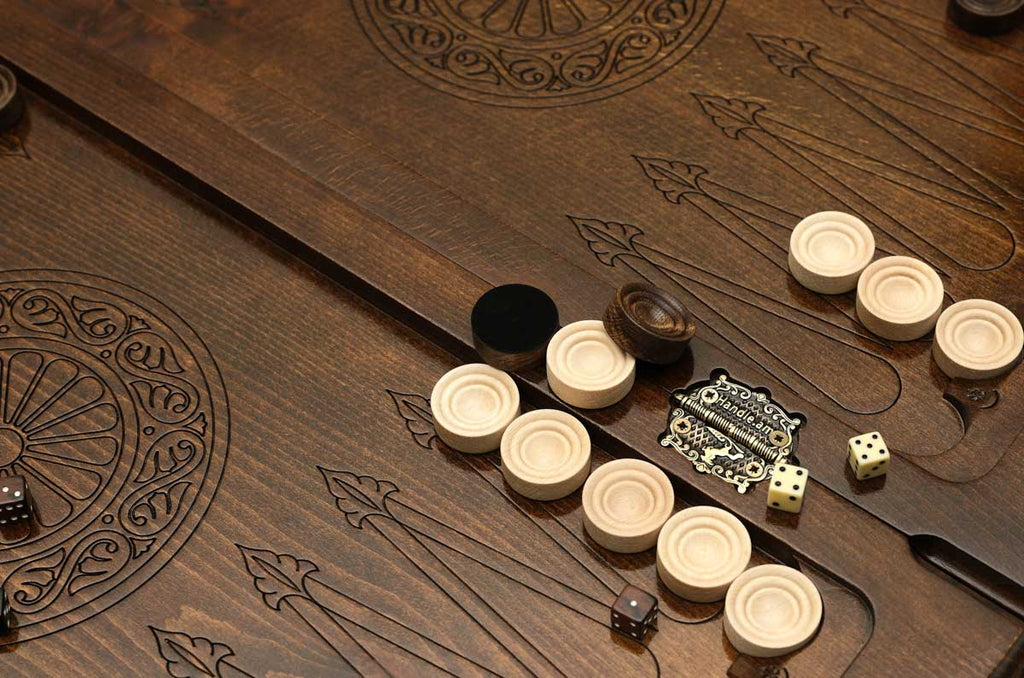 Armenian beechwood lion backgammon board full view