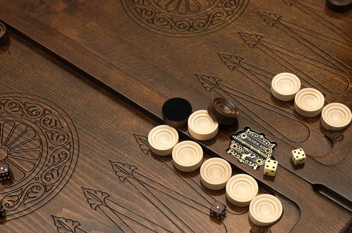 Armenian beechwood lion backgammon board full view