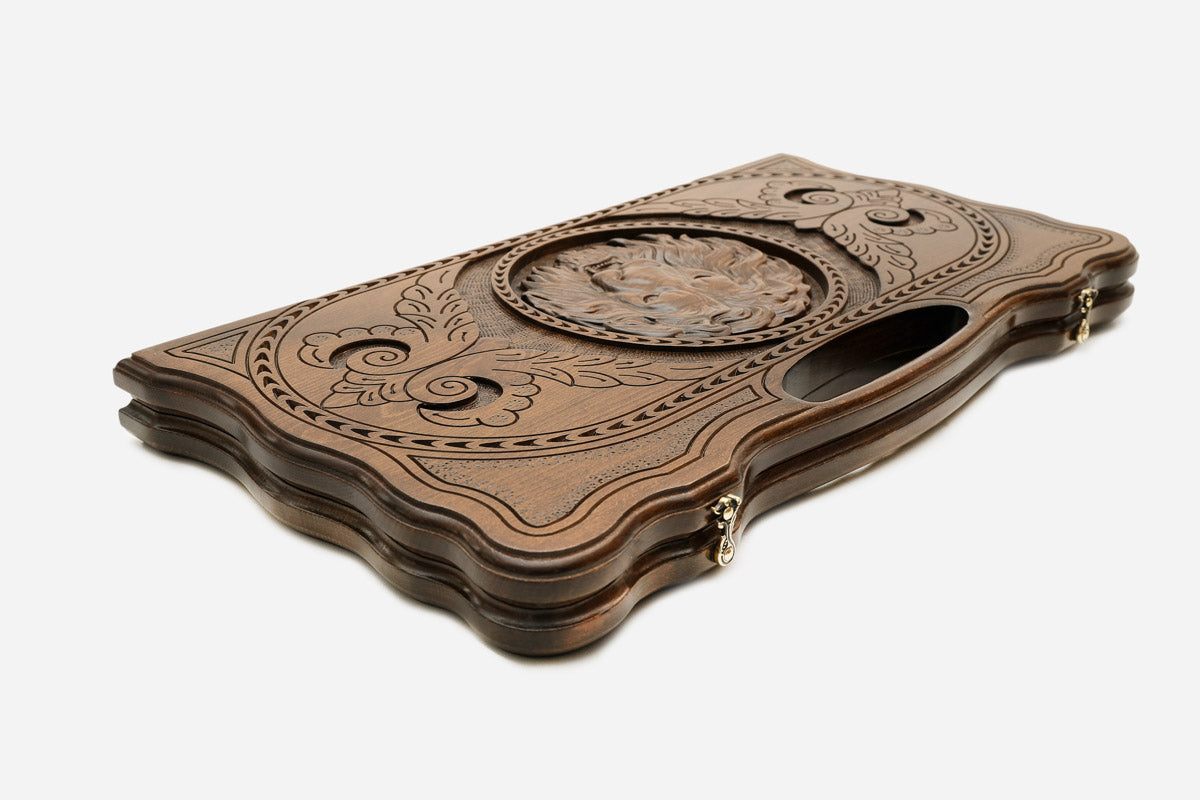 Armenian backgammon board interior playing surface with checkers