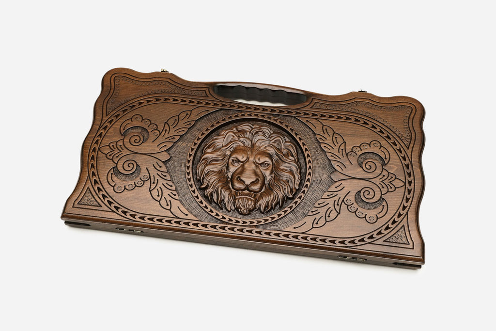 Armenian lion medallion backgammon board, side view