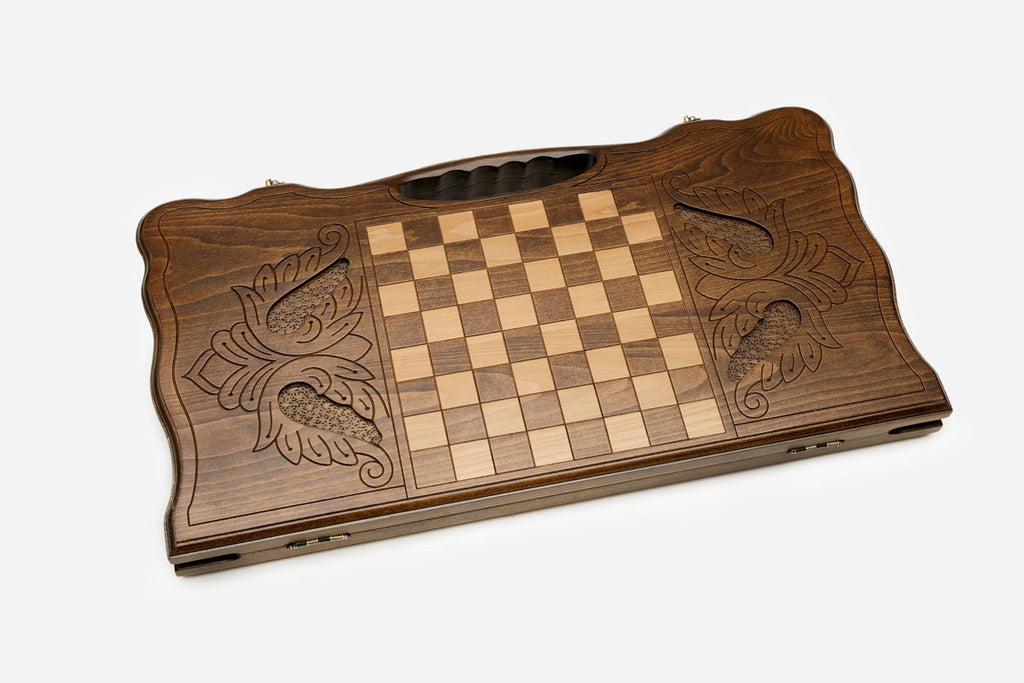 Side view of the carved beechwood board