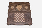 Wolf backgammon board shown folded with carry handle