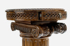 Side view of the Crusaders chess table on its fluted Ionic pedestal base