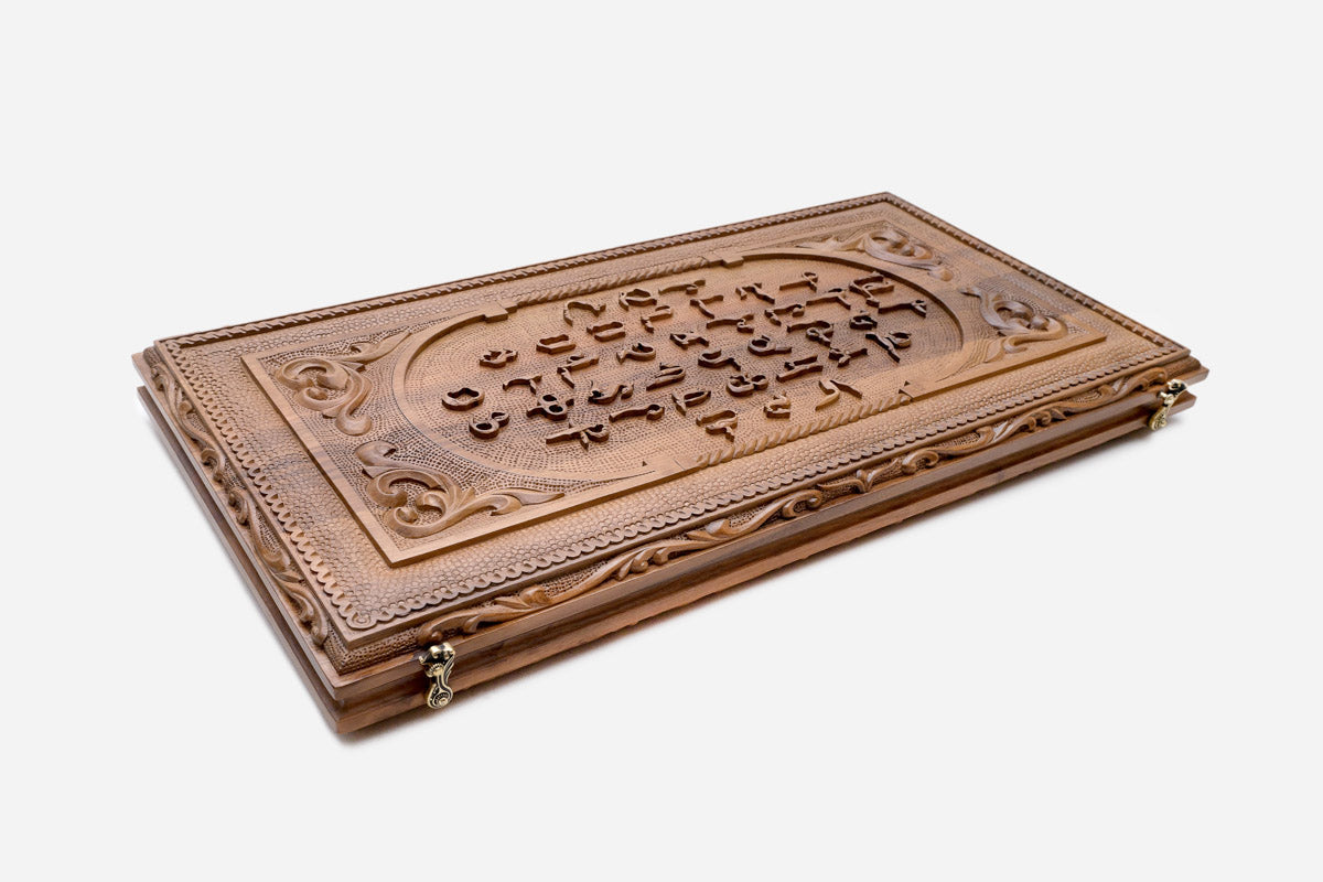The alphabet carving seen from another angle