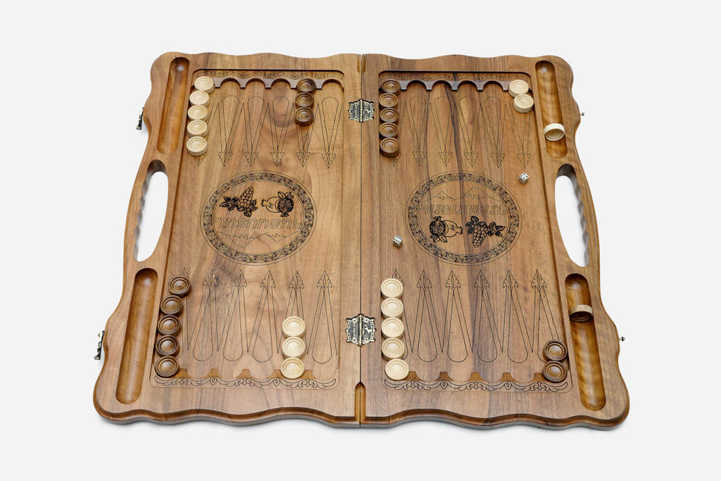 Side view of the carved walnut board