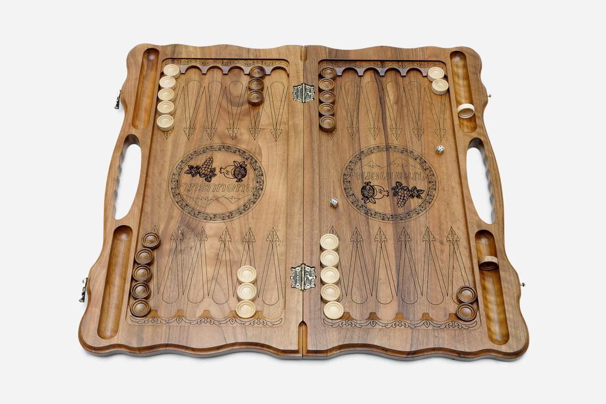 Side view of the carved walnut board