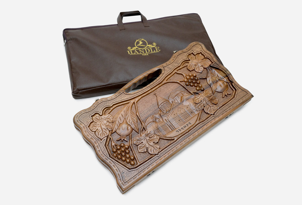 Close-up of the walnut carving texture