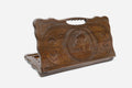 Carved beechwood backgammon board honouring Saint Grigor Narekatsi with a carry handle, propped open