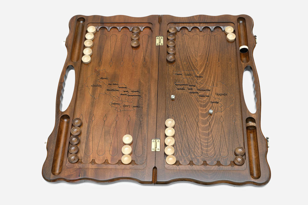 Side view of the carved beechwood board