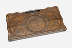 Angled view of the St. Mary Church carved backgammon board