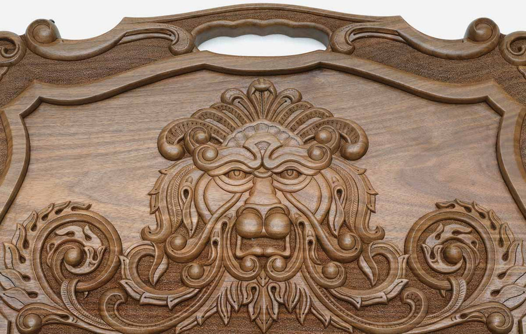 The backgammon board opened to show the wooden playing surface