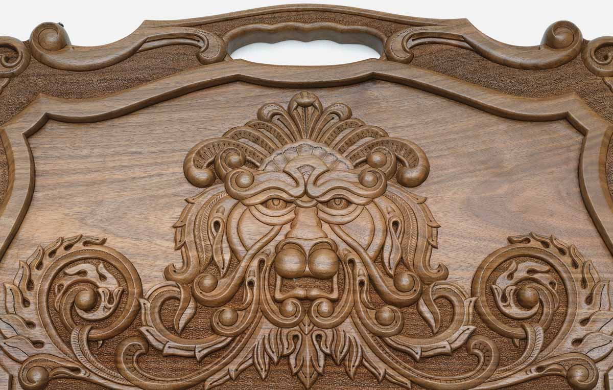 The backgammon board opened to show the wooden playing surface