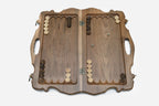 Side view of the ornate walnut board