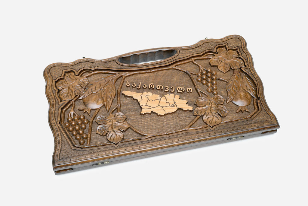 Angled view of the deluxe map of Georgia carved backgammon board