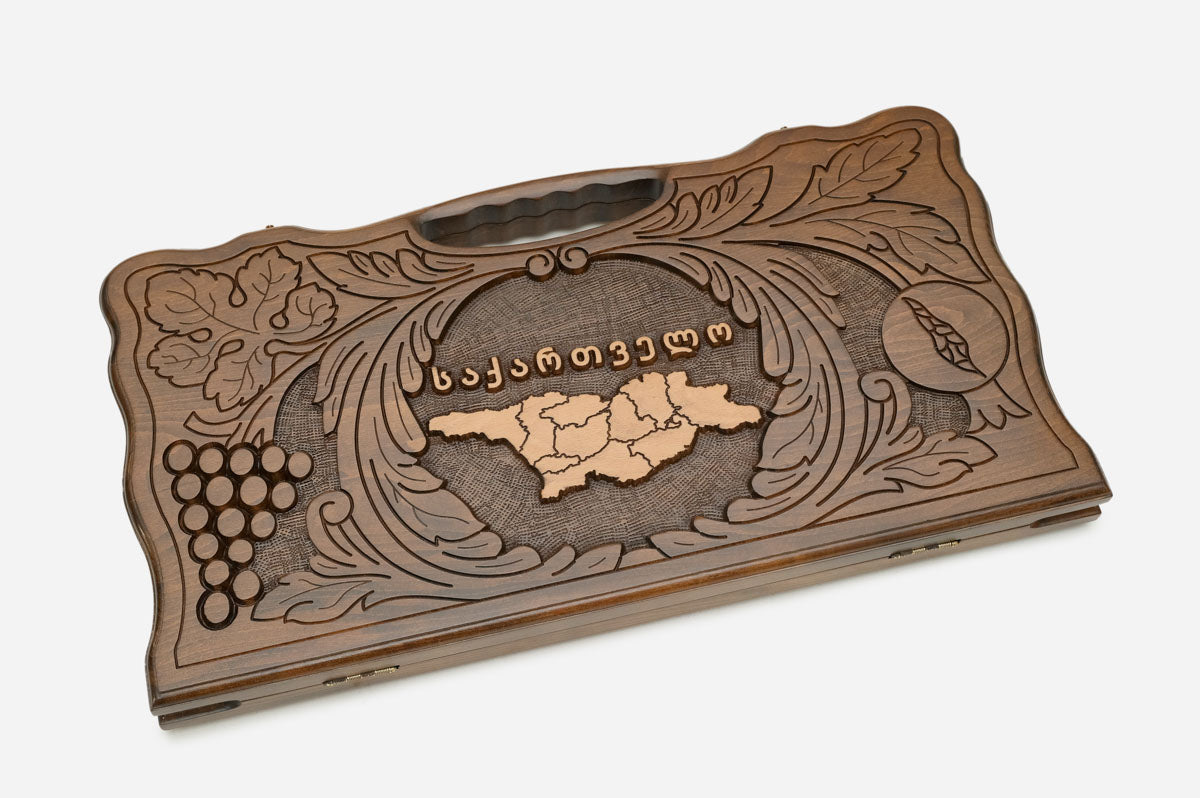 Angled view of the map of Georgia carved backgammon board
