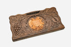 Angled view of the Armenian coat of arms carved backgammon board