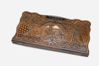 Angled view of the Ararat and Khor Virap carved backgammon board
